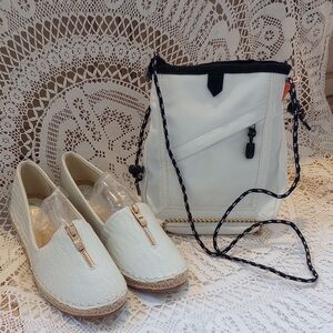 - Chic White Espadrille Shoes and Crossbody Bag Set Bundle
